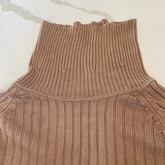 Cullen 100% silk ribbed turtleneck sweater XL beige tan 3/4 sleeve - Picture 10 of 10